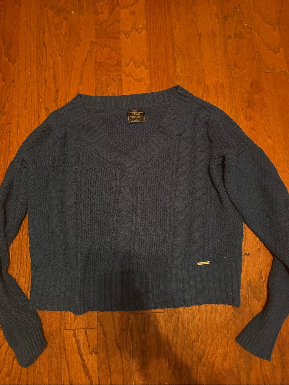 Abercrombie & Fitch Dark Navy Cable V-Neck Sweater